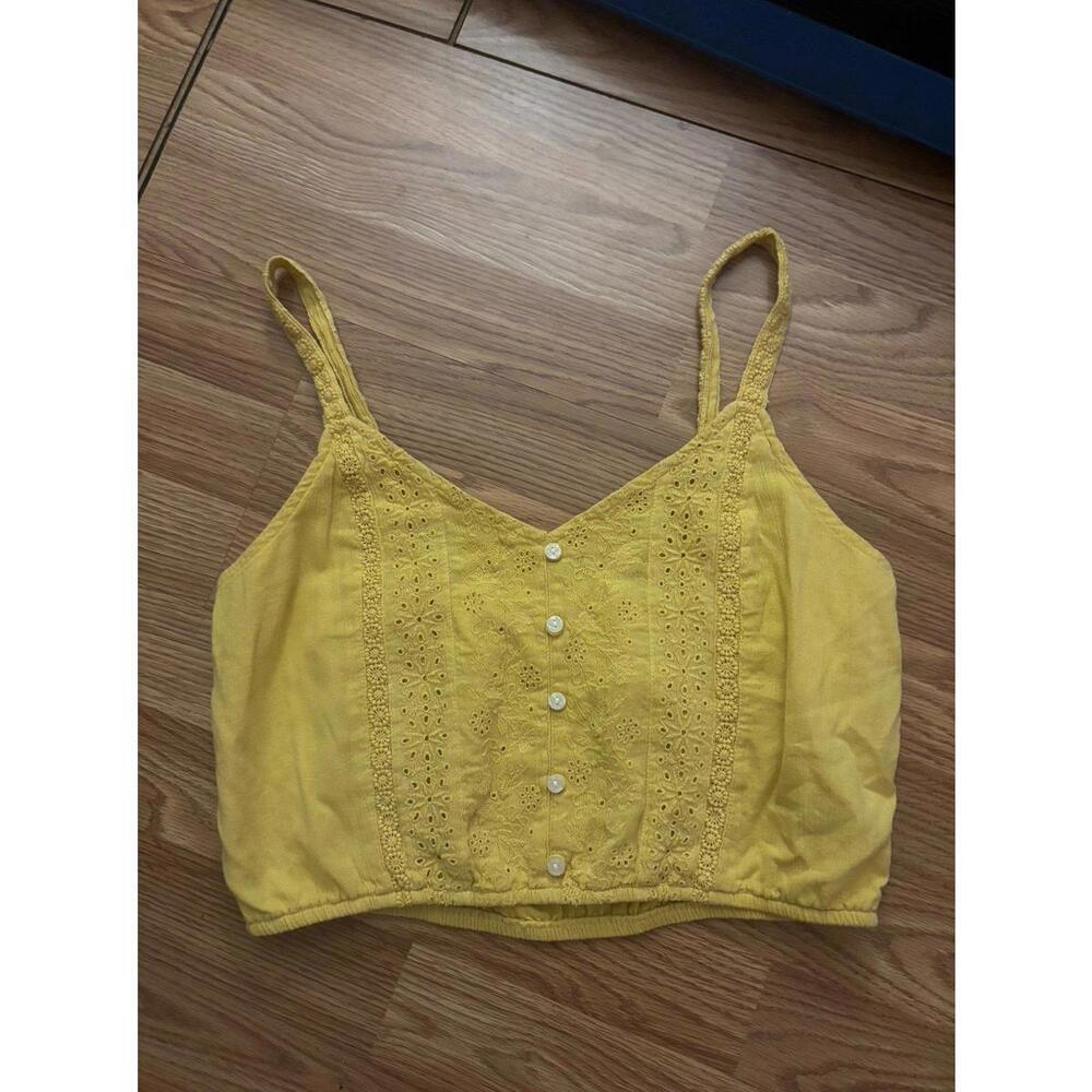 American Eagle Outfitters Yellow Eyelet Button-Front Cropped Tank